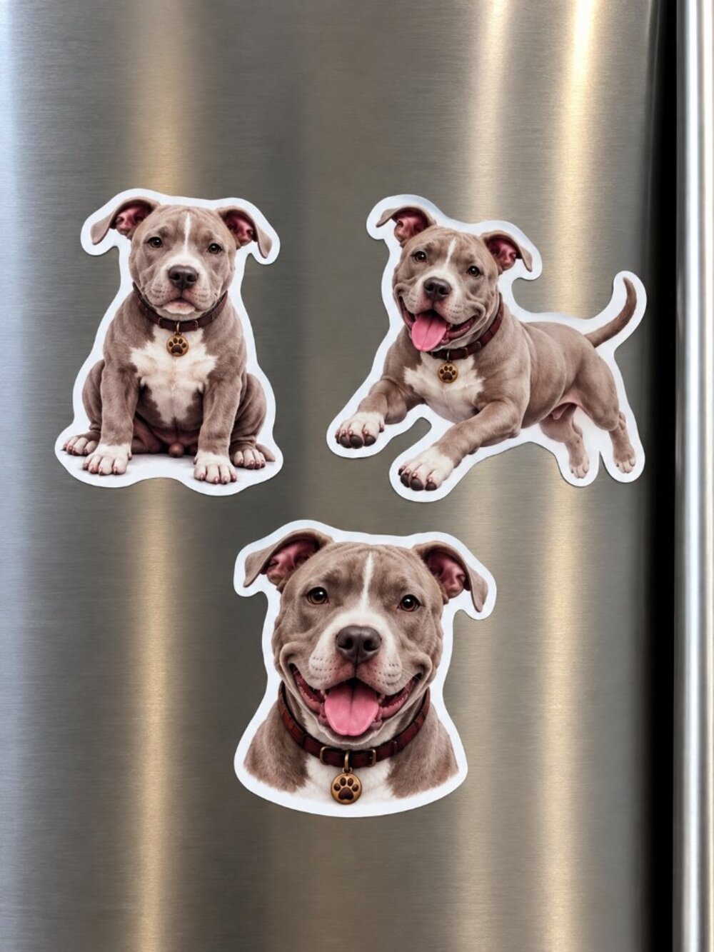 3 Pit Bull Dog Fridge Magnets Gray White Pitbull Puppy Refrigerator Magnet Set